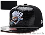 OKC Thunder Snapback Black Leather NBA New Era Caps Adjustable Hats Black