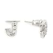 Rhodium Plated Brass with Clear Cubic Zirconia Earrings, Weight: 3.90gm - Initial "J"