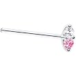 18 Gauge Straight Fishtail 3/4 - 14K White Gold Pink 1.5mm CZ Marquise Nose Ring