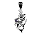 Amethyst Gemstone Twin Dolphin Pendant Sterling Silver Charm