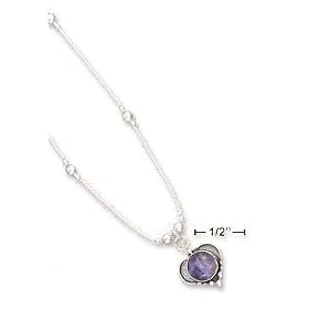 Sterling Silver 16 Inch LS Bead Necklace Beaded Bottom 8mm Charoite Heart by 