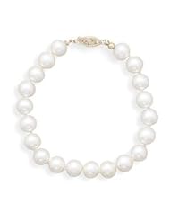 White Pearl Bracelet 7 to 7.5mm Individually Knotted on Fine Silk 14K Gold