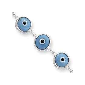 Sterling Silver 3D Opaque Turquoise Blue Eye Bracelet - 7.5 Inch - Lobster Claw