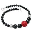 .925 Silver, Onyx & Carved Cinnabar Necklace- 17 IN