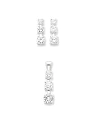 Genuine IceCarats Designer Jewelry Gift Sterling Silver 3 Stone Cz Earring & Pendant Set