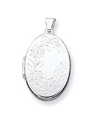 Sterling Silver Floral Oval Locket