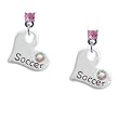 Silver Heart with "Soccer" and AB Swarovski Crystal Light Pink Swarovski Post...