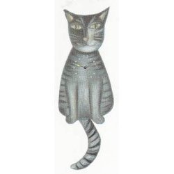Tabby Wall Clock - Cat Clock (Grey) (19 tall) by Pink Cloud