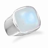 Sterling Silver Ring, 15mm Soft Side Square Rainbow Moonstone Ring, Sizes 6-9, 11/16 in