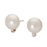 10-11mm Cultured Pearl And Diamond Stud Earrings In 14kt Yellow Gold