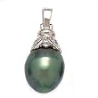 14k White Gold, Diamond & Tahitian Black Pearl Pendant (0.06ctw)
