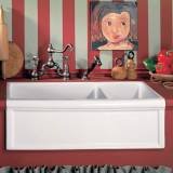 Herbeau 4613 Vieux Rouen and French Ivory Ceramic Luberon Fireclay Double Farm House Sink