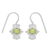 East-West Oval Faceted Peridot Scrolled Earrings Sajen Sterling Silver