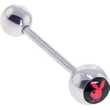 Playboy Bunny Black-Red Logo Inlay Barbell Tongue Ring