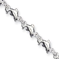 Sterling Silver Fancy Dolphin Bracelet - 7 Inch - Lobster Claw - JewelryWeb