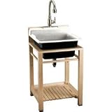 Kohler Bayview wood stand utility sink with three-hole faucet drilling on top of backsplash White - K-6608-3P-0