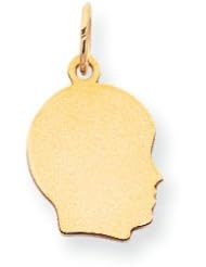 14k Gold Plain Small .009 Gauge Facing Right Engraveable Boy Head Charm