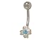 Flower Belly Button Ring with Light Blue Jewel title=