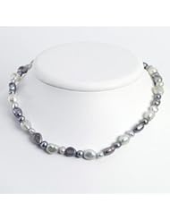 Sterling Silver White & Grey Cultured Pearl Necklace - QH2648-18"