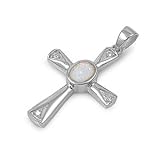 Pendant in Lab Created Opal - Cross - Pendant Height: 27mm