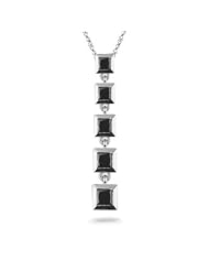 1.25 Cts Black Diamond Five Stone Journey Pendant in 14K White Gold