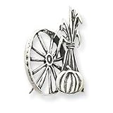 Sterling Silver Antiqued Wagon Wheel and Cornstalks Pin