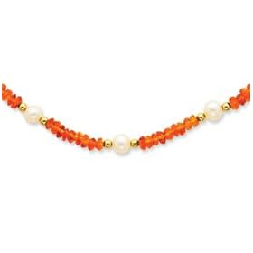 14K Cultured Pearl and Citrine Necklace - 18 Inch - Pearl Clasp by