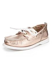Metallic Effect Lace Up Boat Shoes