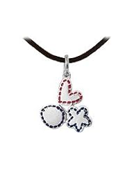 Child & Teen Silver Heart & Flower Pendant Leather Cord Necklace (16 in)