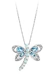 Lab-Created Opal and Blue Topaz Dragonfly Pendant in 10K White Gold