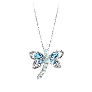 Lab-Created Opal and Blue Topaz Dragonfly Pendant in 10K White Gold