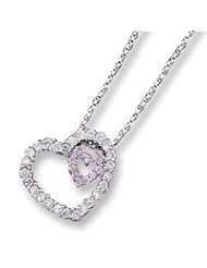 Sterling Silver Pink and Clear CZ Double Heart Necklace QG2015-18"
