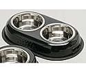 Retro Black Pet Dog Cat Double Feeding Bowl. Food Dish