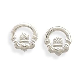 Polished Claddagh Stud Earrings - Free Shipping