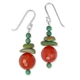 .925 Silver, Faceted Carnelian & Turquoise Chip Earrings