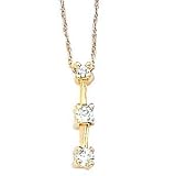 14K Yellow Gold Rbc Diamond 3-stone Necklace D.12ctw with 18 Chain