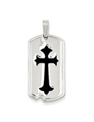 Black Epoxy Cross Dog Tag Pendant-Sterling Silver Polished with Black Epoxy Cross Dog Tag Pendant