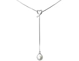 Freshwater 7-7.5mm Pearl & Open Heart Lariat Necklace in Sterling Silver .925
