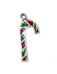 Sterling Silver 18" .8mm Wide Box Chain Necklace With Red And Green Striped Candy Cane Pendant