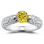 2/3 (0.62-0.70) Ct Diamond & 1 Carat Yellow Diamond Ring in 14K White Gold