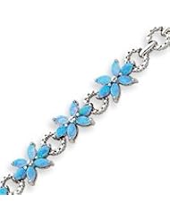 Sterling Silver 7.5 Inch Blue Created Opal Flower Bracelet - 7.5 Inch