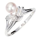 14k White Gold Pearl and Diamond Ring