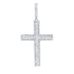 3 1/2 Carat Diamond 14K White Gold Large Micropave Men's Cross Pendant