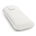 WHITE SOFT LEATHER LOOK POUCH CASE WITH LIFT UP TAB FOR IPHONE 4S WITH 1 SCREEN PROTECTOR