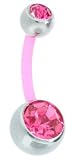 HOT PINK Bioplast Double Jeweled Flexible Belly Button Rings