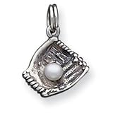 Sterling Silver Baseball Glove With Syn. Pearl Charm