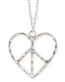 Silver Metal Hammered Peace Sign Heart Necklace