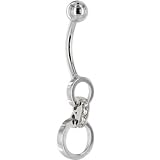 Solid 14KT White Gold Circular Cubic ZIRCONIA HOOP Dangle Belly Ring