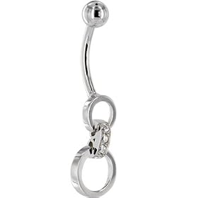 Solid 14KT White Gold Circular Cubic ZIRCONIA HOOP Dangle Belly Ring by 