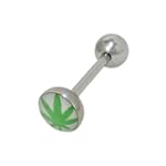 Green Pot Leaf Tongue Ring Surgical Steel